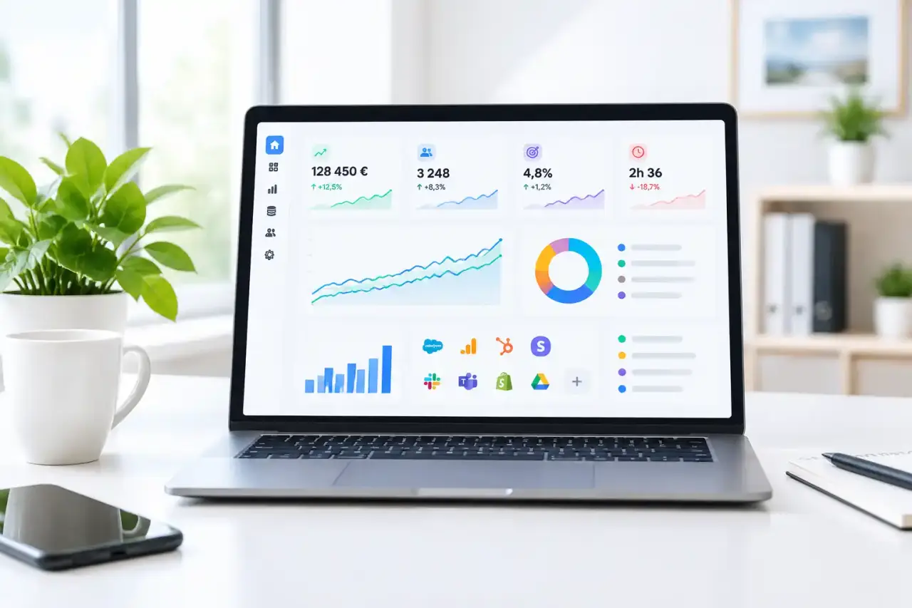 Tableau de bord KPI modulaire affichant des indicateurs de performance