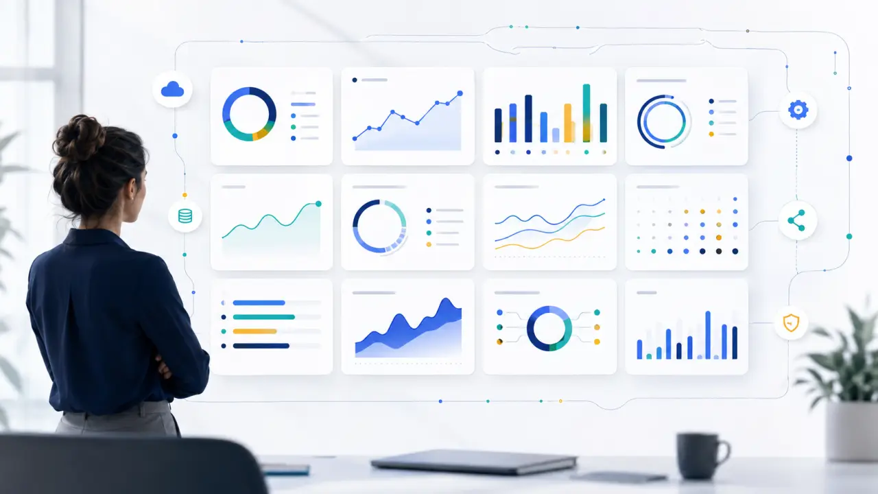 Tableau de bord présentant douze indicateurs de performance d'une PME